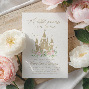 Invitation Baby shower princesse florale rose et or