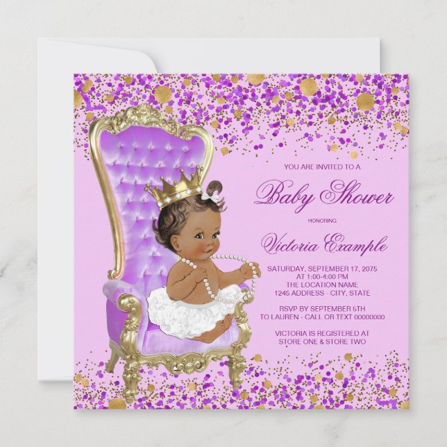 Invitation Baby Shower Princesse Lilac Gold (Devant)