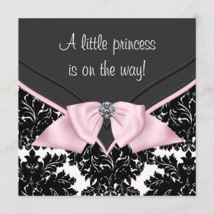 Invitation Baby shower princesse noire Damask Bow rose