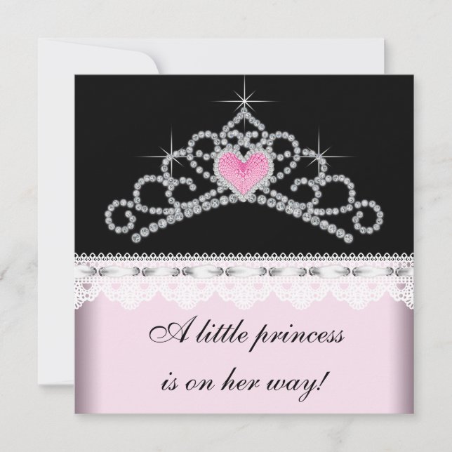 Invitation Baby shower princesse noire Diamond Tiara rose (Devant)