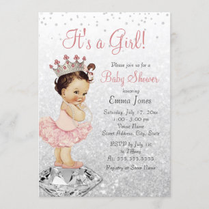 Invitation Baby Shower Princesse Pailletée Rose Argenté