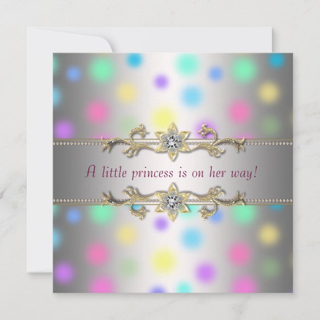 Invitation Baby Shower Princesse Pastels à Points (Devant)