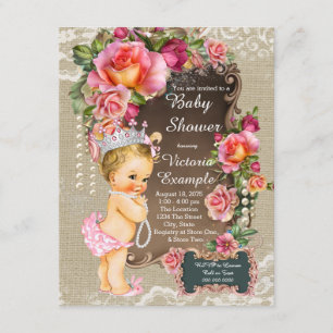 Invitation Baby Shower Princesse Perle avec Dentelle de Jute