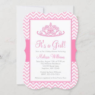 Invitation Baby shower princesse princesse Chevron rose