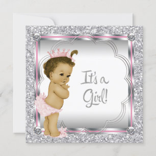Invitation Baby Shower Princesse Rose Afro-Américaine