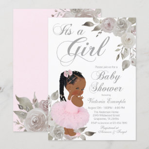 Invitation Baby Shower Princesse Rose Argent