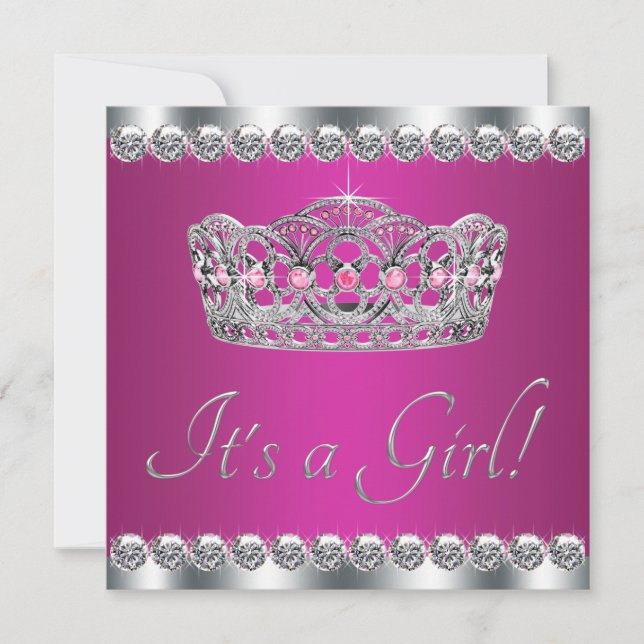 Invitation Baby shower princesse rose chaud Diamonds (Devant)