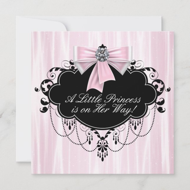 Invitation Baby Shower Princesse Rose et Noir (Devant)