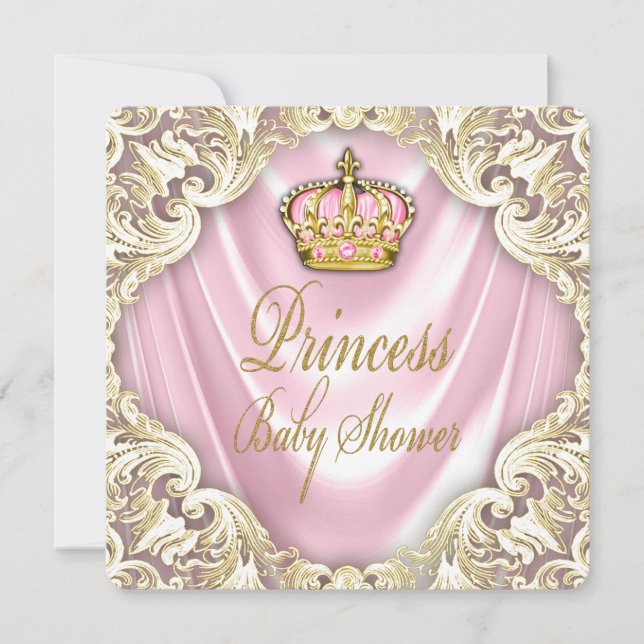 Invitation Baby shower princesse rose et or (Devant)