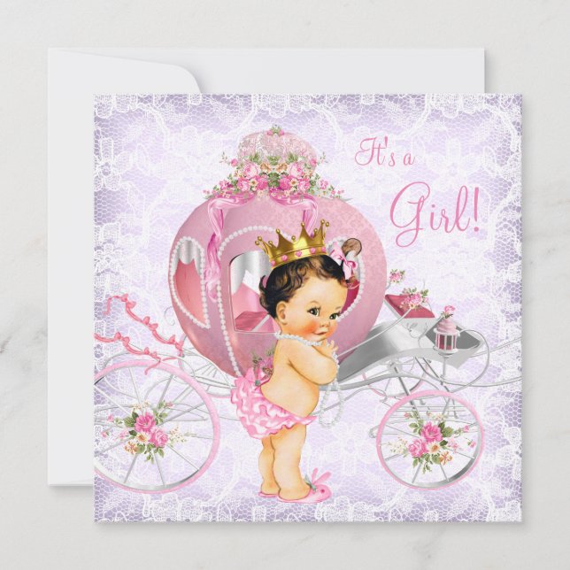 Invitation Baby shower princesse rose et violette (Devant)