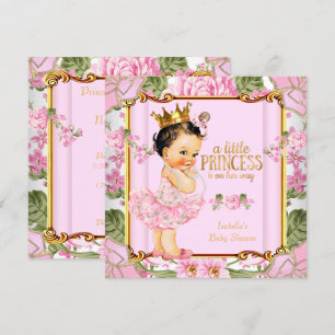 Invitation Baby Shower Princesse Rose Florale Rose Foncé Brun