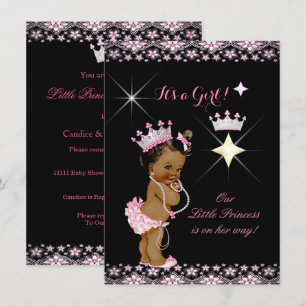 Invitation Baby Shower Princesse Rose Noir Couronne Ethnique