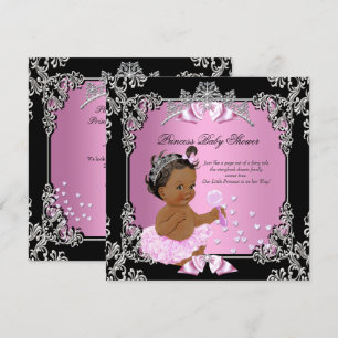 Invitation Baby Shower Princesse Rose Noir Tutu Ethnique