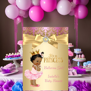 Invitation Baby Shower Princesse Rose Or Ballerine Ethnique