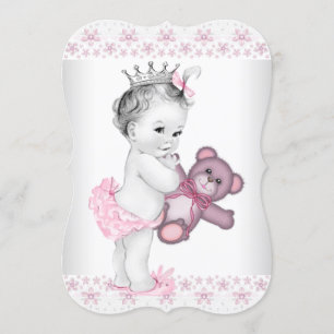 Invitation Baby shower Princesse rose ours Teddy