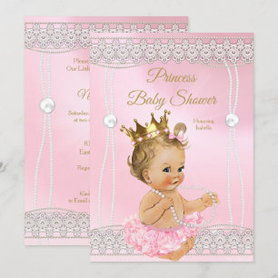 Invitation Baby Shower Princesse Rose perle dentelle blonde