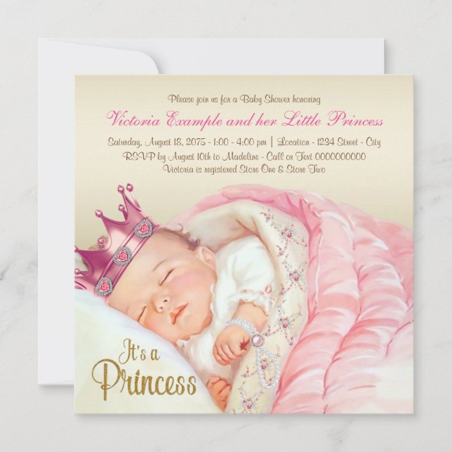 Invitation Baby Shower Princesse Rose Vintage (Devant)