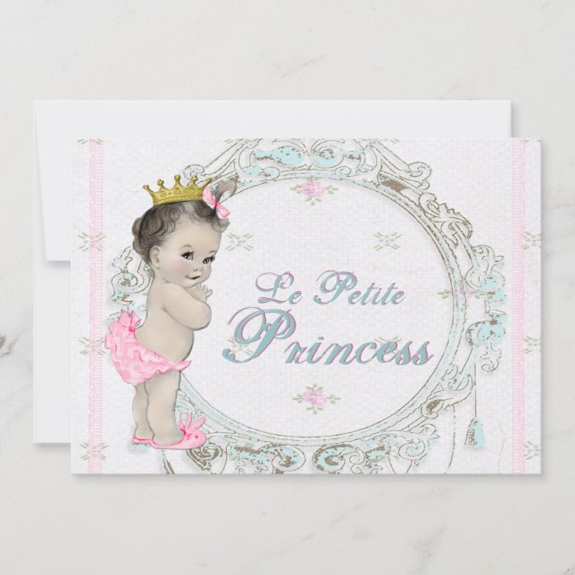 Invitation Baby shower Princesse rose vintage (Devant)