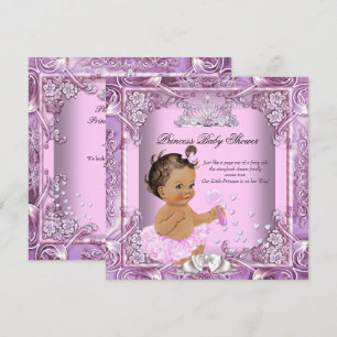 Invitation Baby Shower Princesse Rose Violet Tutu Brunette