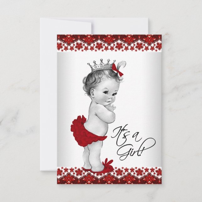 Invitation Baby Shower Princesse Rouge Vintage (Devant)