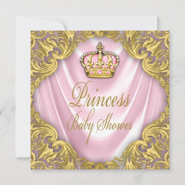 Invitation Baby Shower Princesse Satin Rose et Or (Devant)