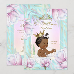 Invitation Baby Shower Princesse Teal Rose Lilas Floral Ethni