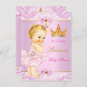 Invitation Baby shower Princesse Tiara Cute Girl Blonde rose