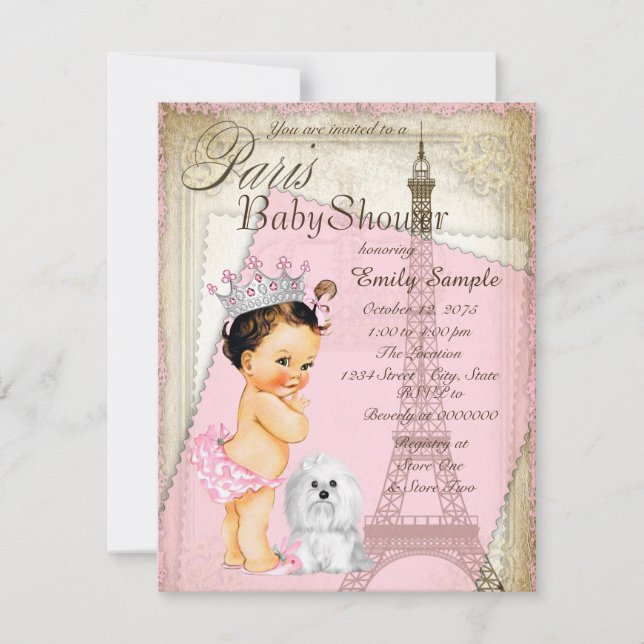 Invitation Baby Shower Princesse Vintage Paris (Devant)