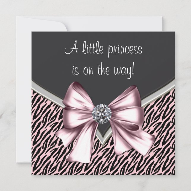 Invitation Baby Shower Princesse Zèbre Rose Élégant (Devant)