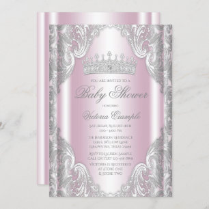Invitation Baby shower princier gris argenté rose