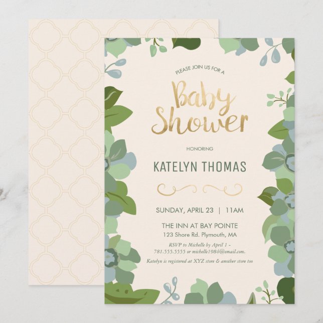 Invitation Baby shower, printemps, floral, Customi (Devant / Derrière)