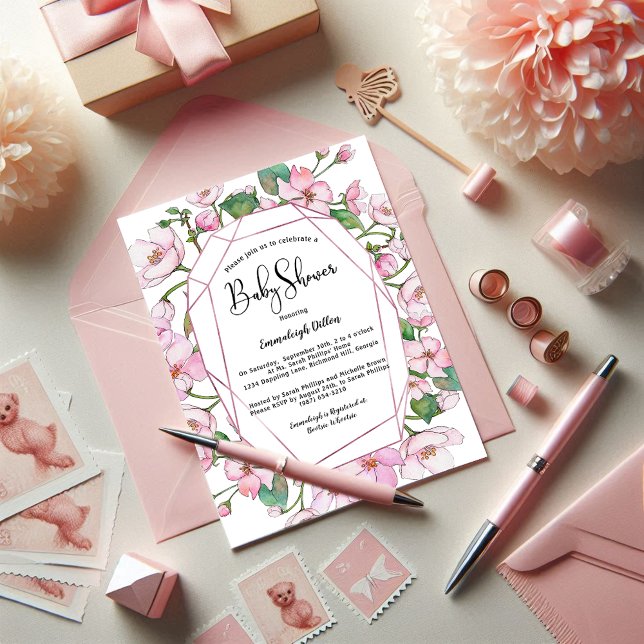 Invitation Baby Shower Printemps Floral Rose (Créateur téléchargé)