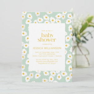 Invitation Baby shower Printemps Pastel Sage Green Daisies
