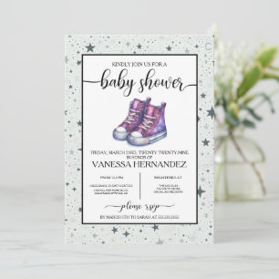 Invitation Baby shower Purple Baby High Tops