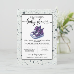 Invitation Baby shower Purple Baby High Tops