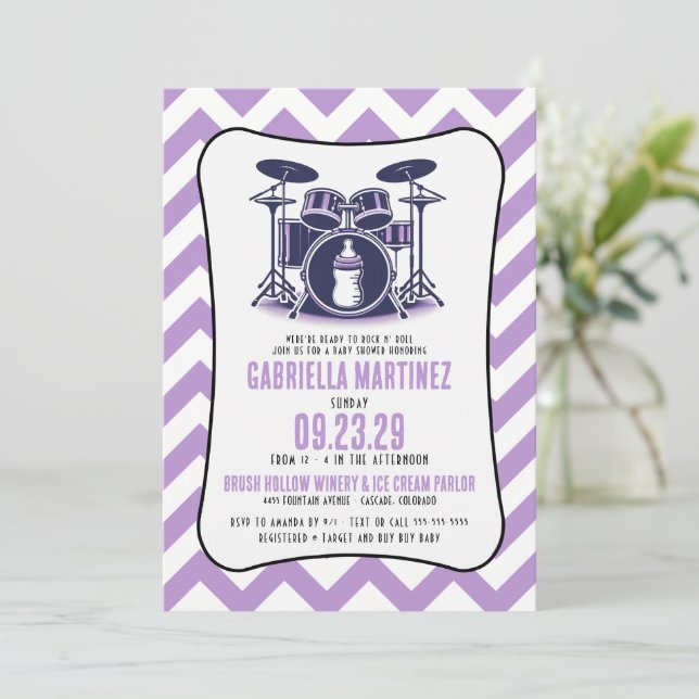 Invitation Baby shower Purple Baby Rock (Debout devant)