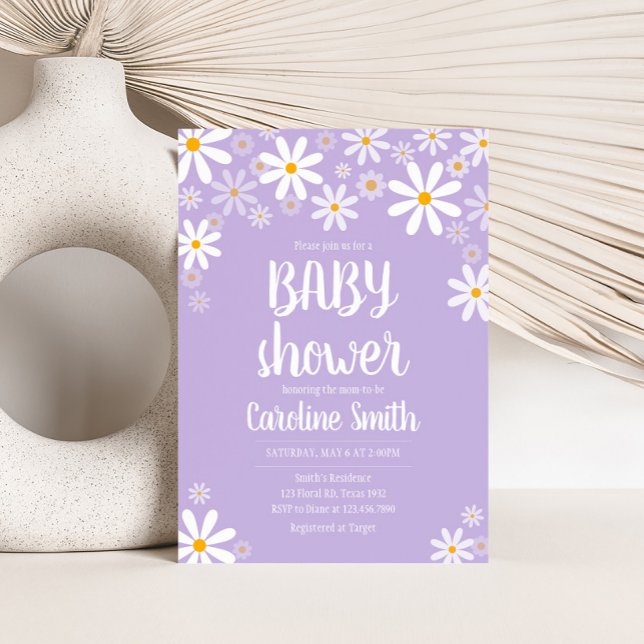 Invitation Baby shower Purple Daisy (Purple Boho Daisy Baby Shower Invitation 
)