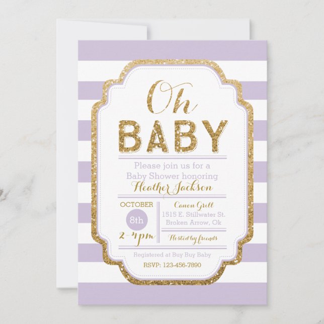 Invitation Baby shower Purple Et Or, Baby Girl (Devant)