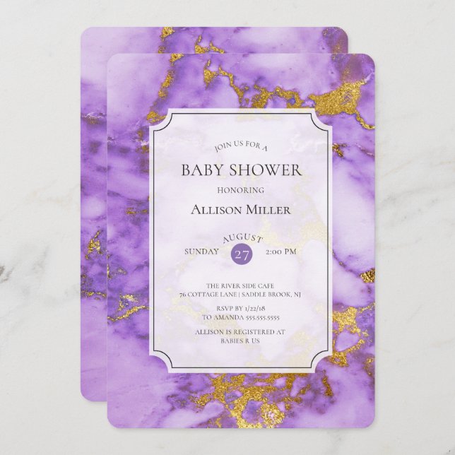 Invitation Baby shower Purple & Or (Devant / Derrière)