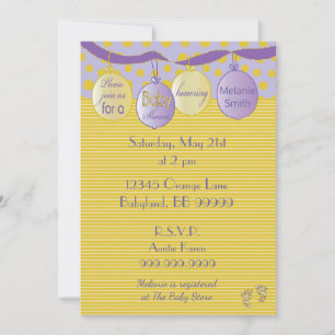 Invitation baby shower. Purple/Or, Points/Bandes