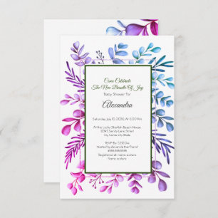 Invitation Baby shower Purple Pink Blue Eucalyptus