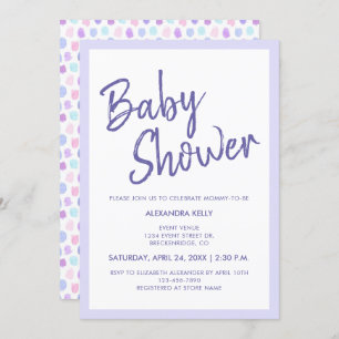 Invitation Baby shower Purple Typographie Aquarelle Pastels