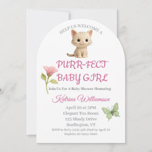 Invitation Baby shower Purr-fect bébé fille chaton