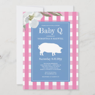 Invitation baby shower Q En vichy et cochon bébé