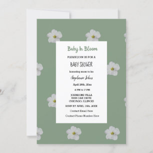 Invitation Baby shower QR Code Floral Bloom Sage Vert mignon