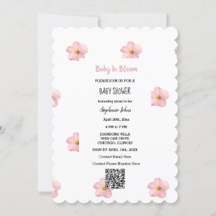 Invitation Baby shower QR Code Pink Floral Baby In Bloom Cute