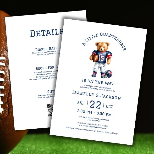 Invitation Baby shower QR de Football Little Quarterback (Créateur téléchargé)