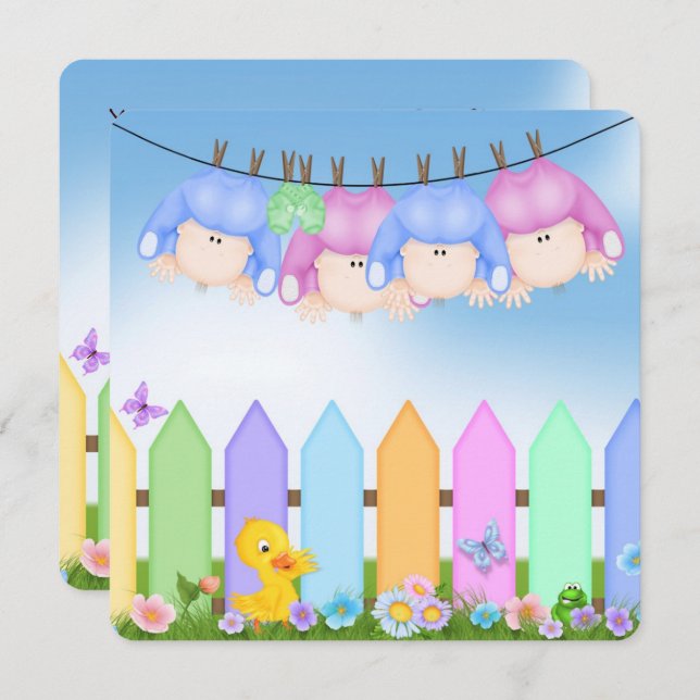 Invitation Baby shower quadruplet (Devant / Derrière)