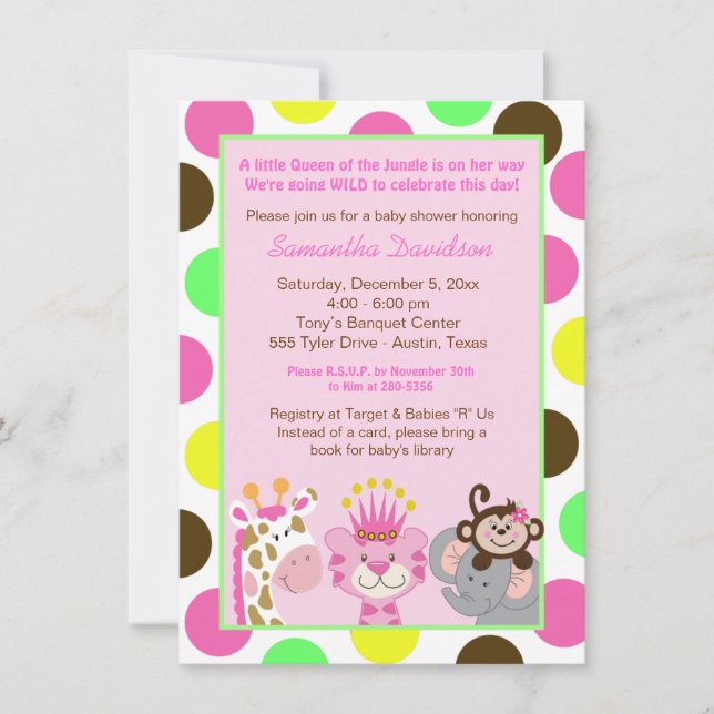 Invitation Baby shower Queen of the Jungle & Frien (Devant)