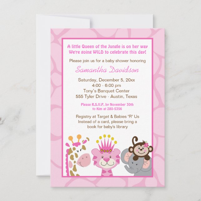 Invitation Baby shower Queen of the Jungle & Frien (Devant)